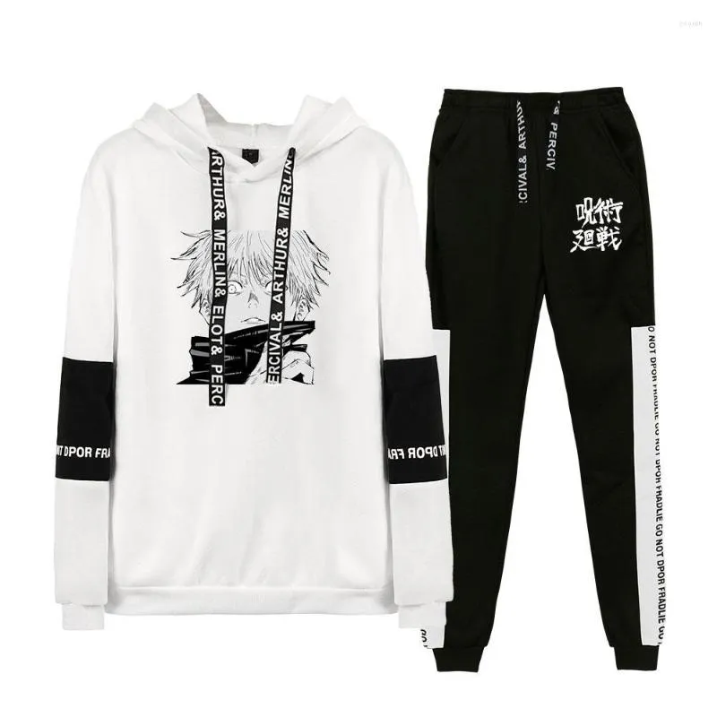 Tute da uomo Jujutsu Kaisen Felpa con cappuccio Pantaloni sportivi Pullover unisex Set da due pezzi Primavera Autunno Uomo # 39; s Donna Felpa con cappuccio Anime giapponese