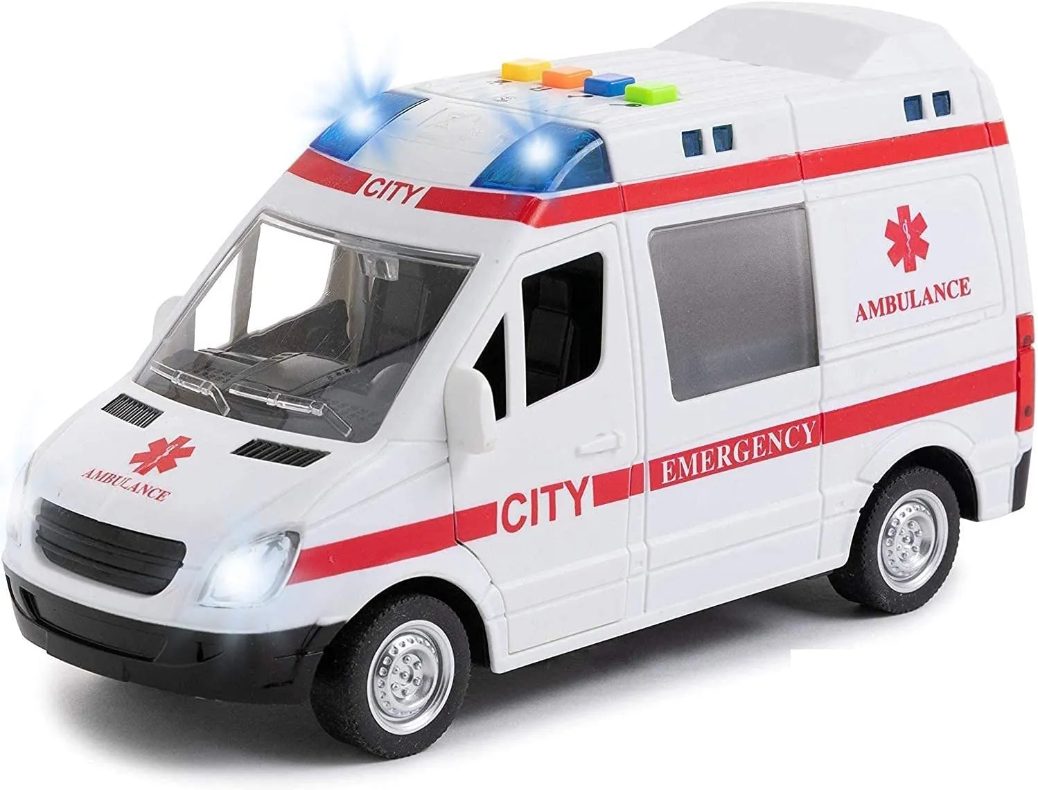 Push Plastic Rescue Vehicle Toys Ambulance Toy Car with Light Siren Sound Effects Friction Powered Wheels LED Lights Heavy Duty