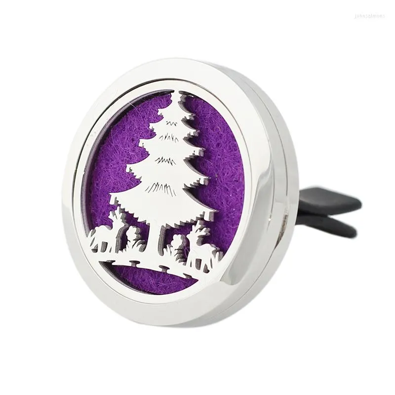 Pendant Necklaces 30mm Stainless Steel Gift Jewelry Christmas Tree Car Essential Oil Diffuser Locket Vent Clip