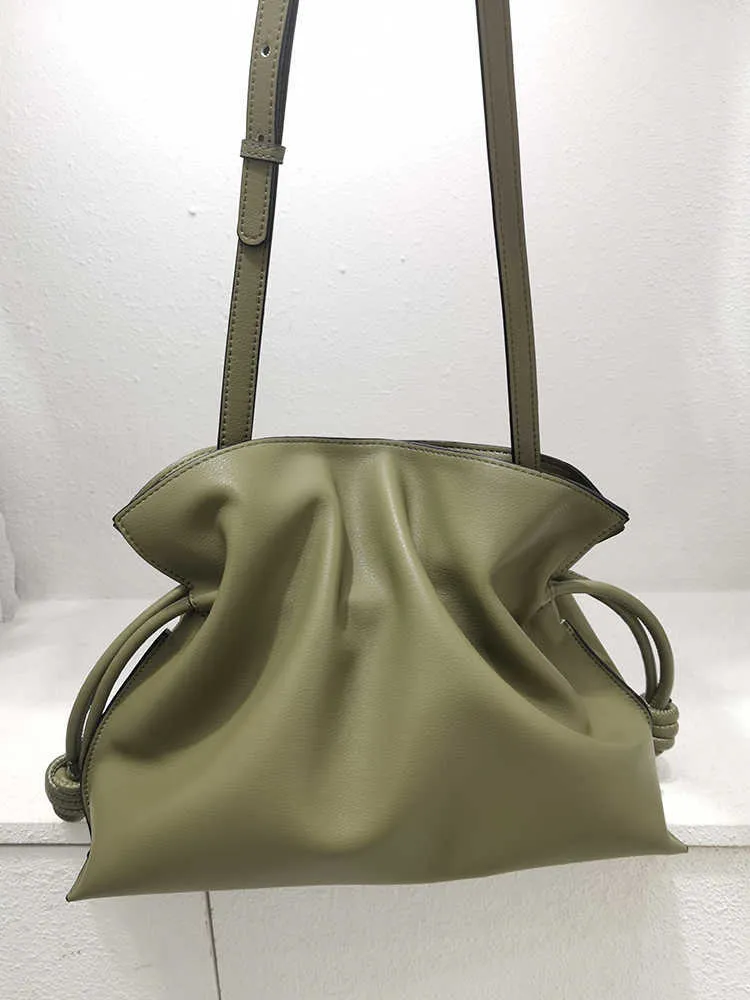 Bolsa de ombro feminina bolsa de couro genuíno bezerro balde cor pura designer de luxo real para senhora simples moda 221015