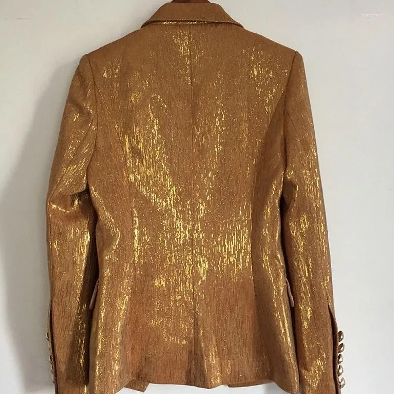 Costumes pour femmes Qualité Haute Femmes Chic Vintage Mode Golden Blazer Veste Double Boutonnage Stage Show Style Gothique Slim Fit Plus La Taille