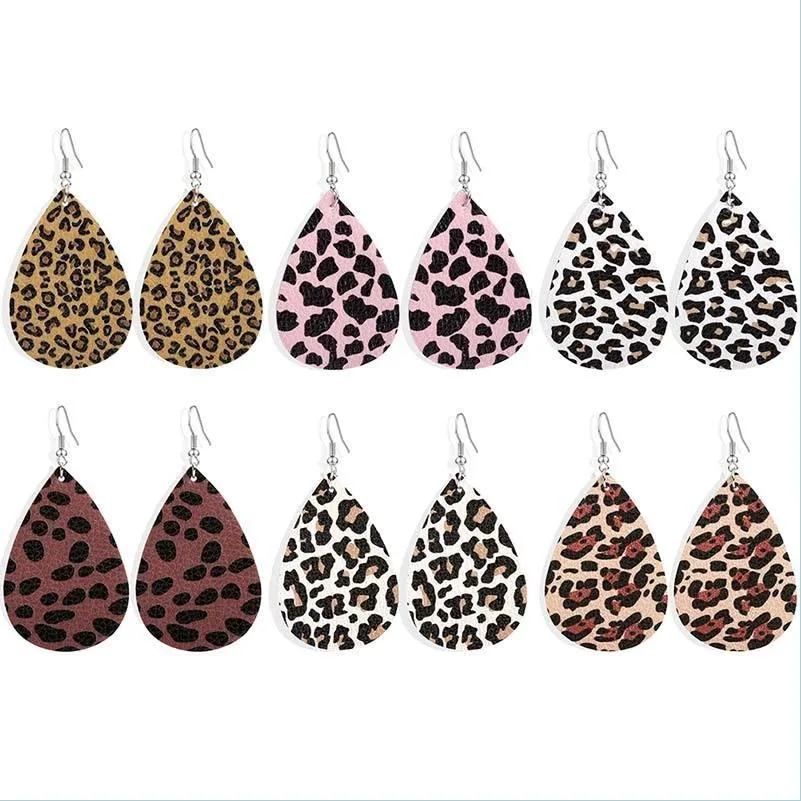 Dangle Chandelier Faux Leather Teardrop Earrings Colorf Layered Flower Pattern Water Drop Creative Gifts Delivery 2022 Jewelry Earrin Dhhxy