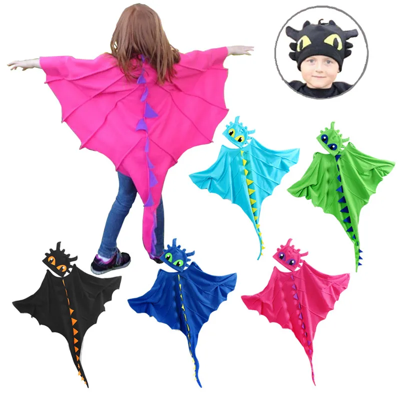 Dragon Cloak com chapéu desdentado Dragon Poncho Fantaspume Cape Anime Cosplay Party Halloween Trajes de Natal Capas de dinossauros Carnaval