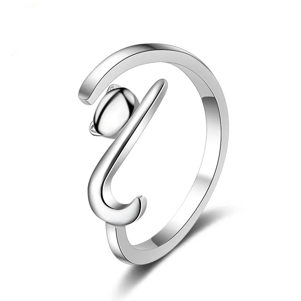 Bague ajustable en argent Sterling 925 avec chat mignon, bijoux à la mode