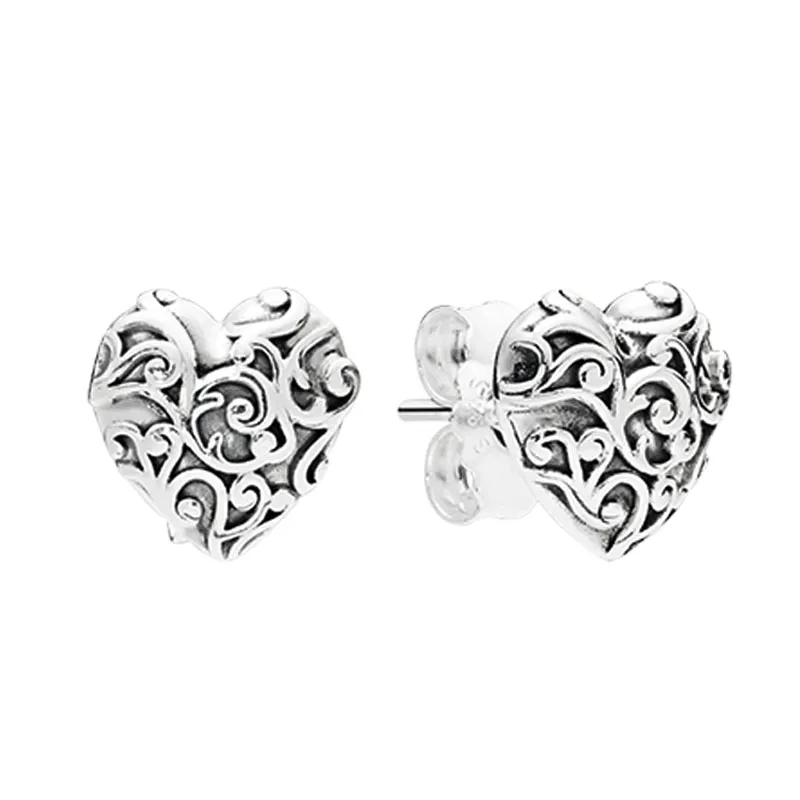 Винтажная любовь сердечная серьга на настоящие 925 серебряные свадебные украшения для женщин для женщин с оригинальной коробкой для души с сердечниками для подруги в форме сердца Pandora