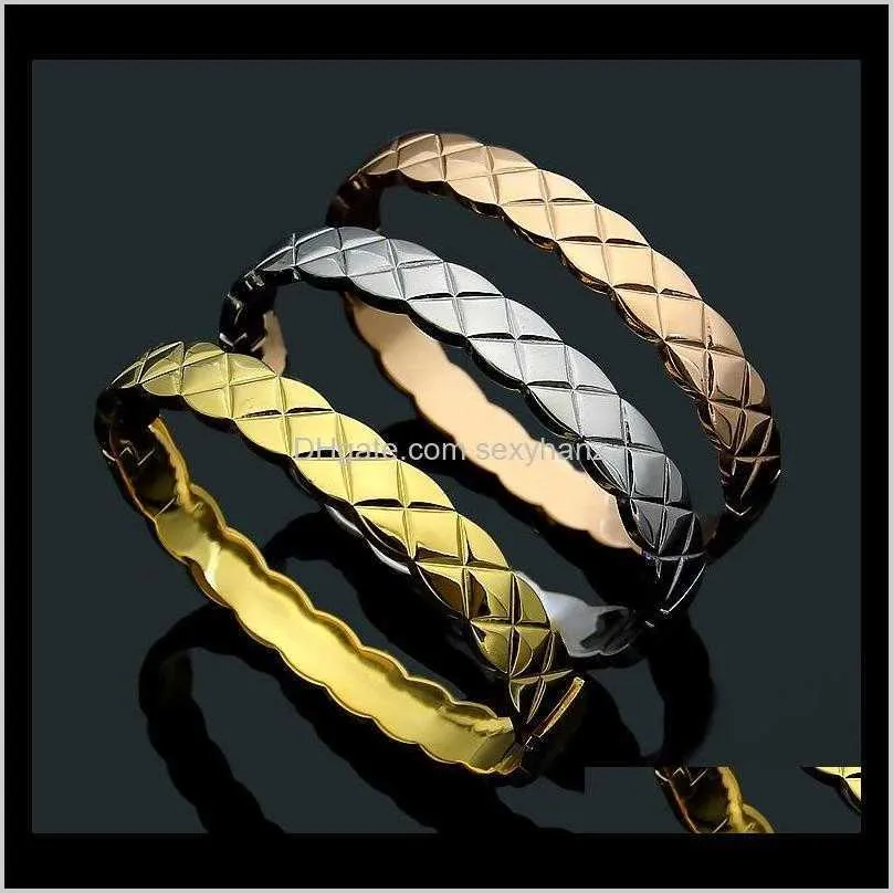Bangle Bracelets Jewelry Drop Delivery 2021 Brand Stainless Steel Hard 18k Gold Rose Sier Ribbed Bracelet for Fashion Men Women Cocktail