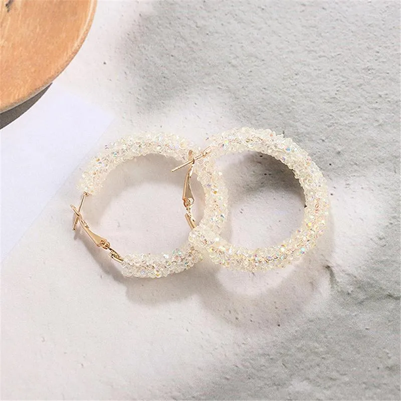 Kolczyki obręcze Bling dla kobiet błyszczące kryształowe puste okrągłe koło biżuterii prezent ślub Brincos 2022 moda