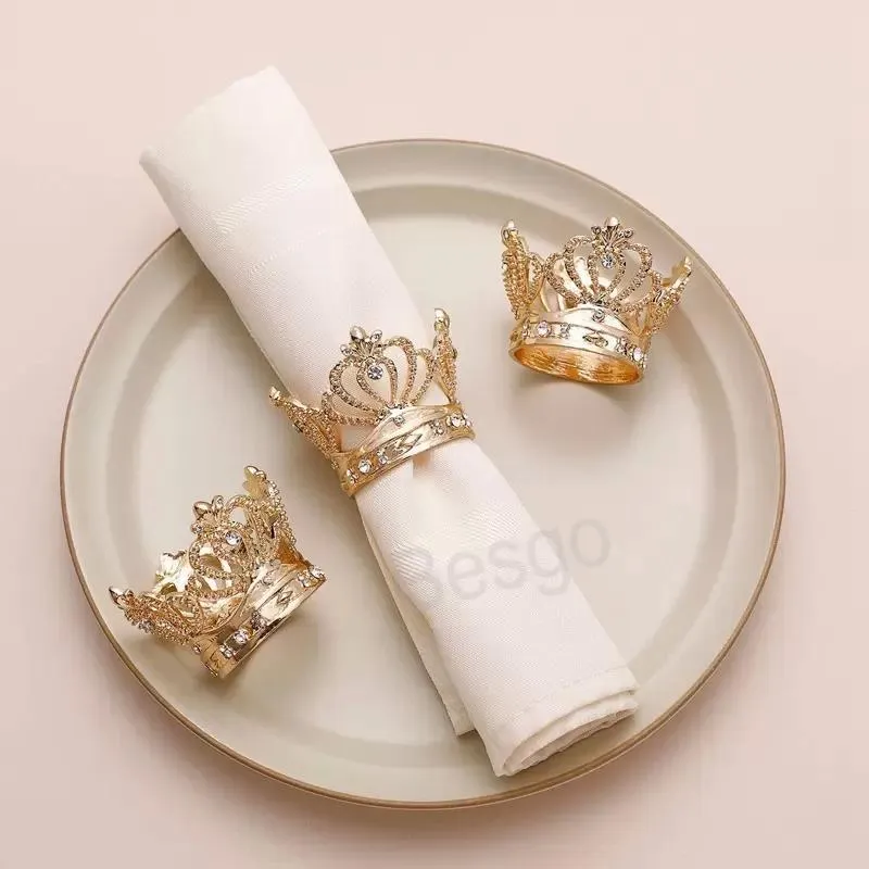 Crown Napkin Ring Gold Silver Napkins Buckle Hotel Wedding Towel Rings Birthdays Festival Party Banquet Table Decoration BH6980 TYJ