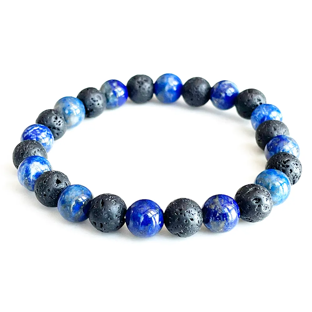 Strand MG1728 Womens Oxen Zodiac Armband 8 mm Rock Lava Stone Lapis Lazuli Chakra Energy Bead Wrist Mala Natural Gemstone Jewelry