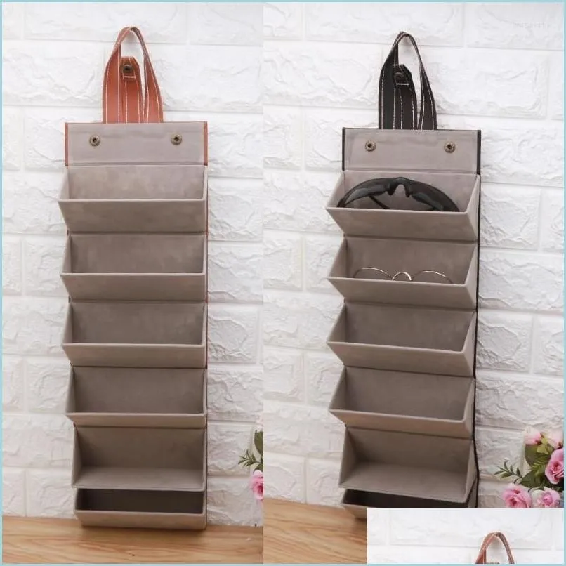 Jewelry Pouches Bags Jewelry Pouches 6 Slots Foldable Pu Leather Sunglasses Eyeglasses Travel Organizer Case Mtiple Hanging Eyewear Dh6Ur