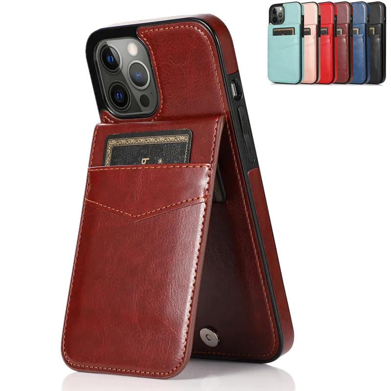 Newe Luxury Leather Post Plans With Stand Holder Shock Phone بطاقات لـ iPhone 14 13 12 MINI 11 Pro Max XS XR X SE