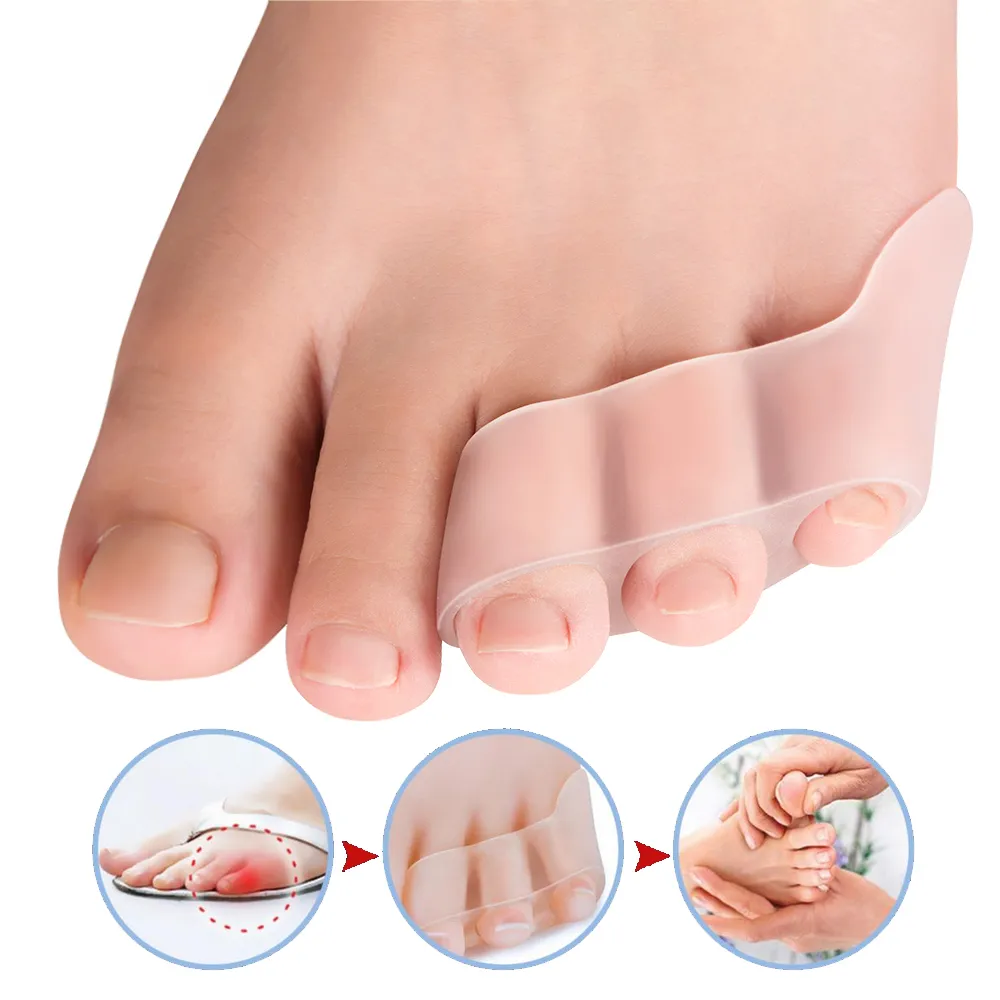2pcs/çift şeffaf silikon jel düzleştirici ağrı kesici ayak parmağı koruyucusu üç delikli küçük ayak parmağı bunyon ayak bakım aletleri