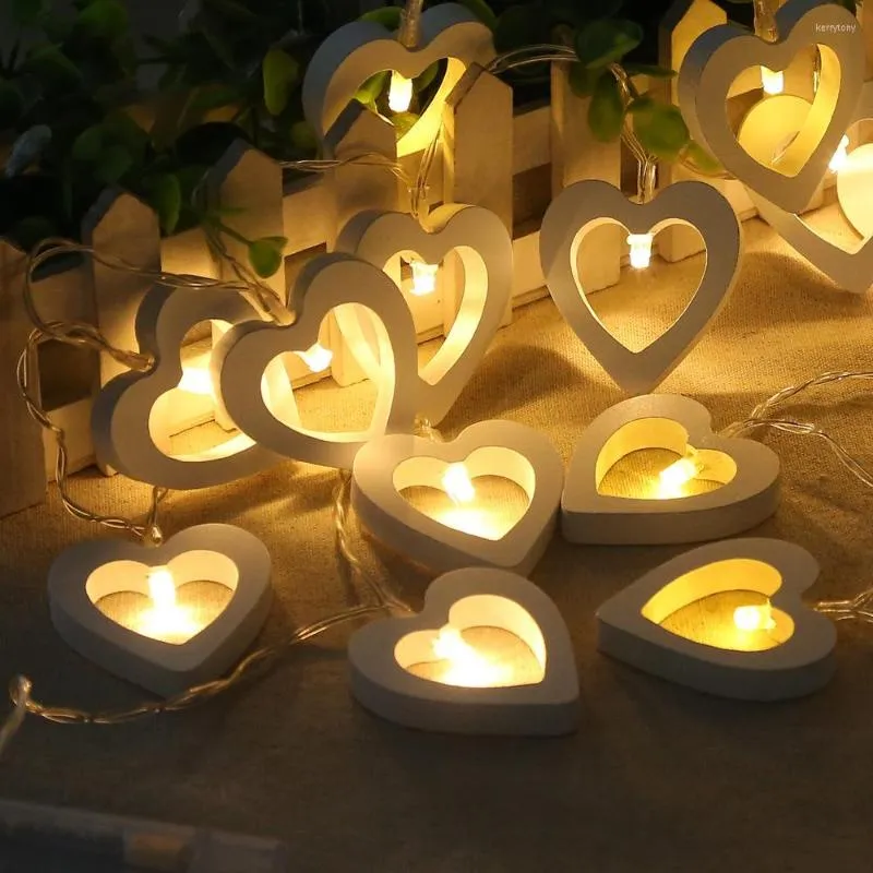 سلاسل 1m 10leds wooden heart string أضواء دافئة زفاف زفاف أبيض البطارية