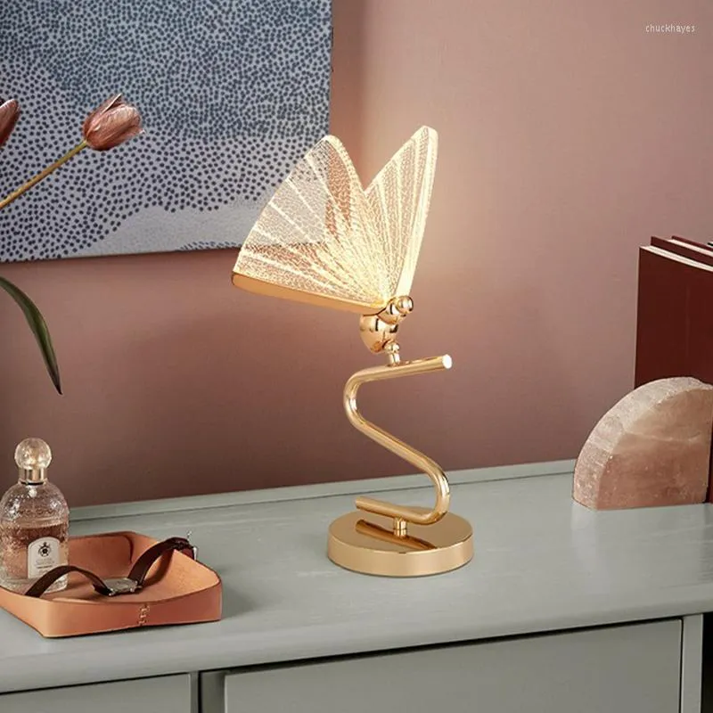 Lámparas de mesa, pantalla de mariposa, lámpara de noche nórdica de noche, luz de lujo, dormitorio moderno, salón, restaurante, escritorio para sala de estar