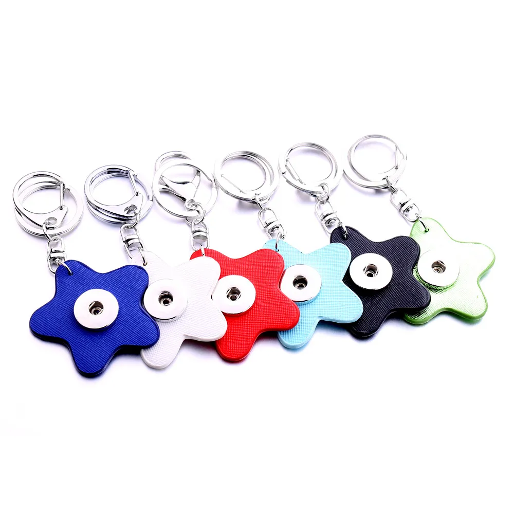 Star Shape PU Leather Star Keychain With Snap Button DIY Bag Charm Accessory For 18/20mm Snaps