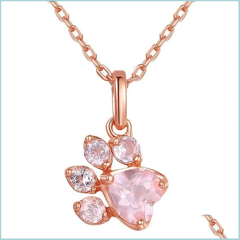 Подвесные ожерелья модные ожерелья из украшения CZ Crishlal Rose Gold Chep Choker Animal Paw Cat Sender Collece Collier День рождения g DH6GR