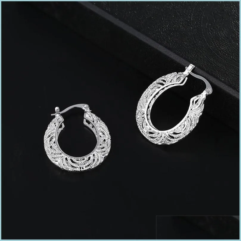 Hoop Huggie 925 Sier Pating Hoop Earring Hollow Canving Big Verklaring oorbellen Women Ladies Ear Clasp Sieraden Accessoires Fashion 2 Dhoqk