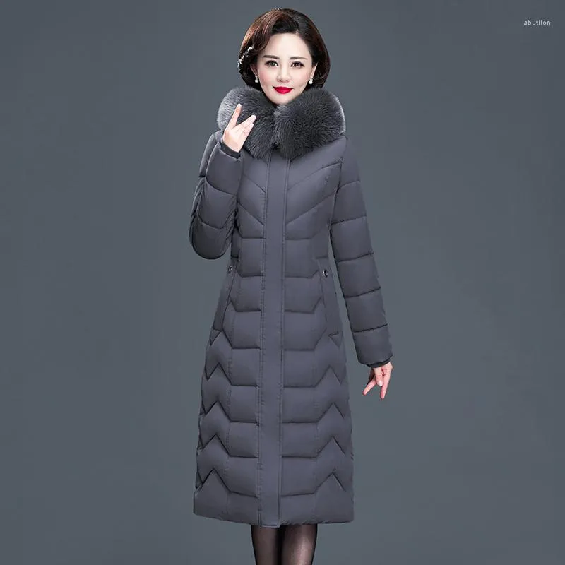 Women Down X-Lange Warmide Vrouwen Jassen Slim Office Dames Solid Winter Jacket Hooded Met Bontkraag Dikke Gewatteerde Parka