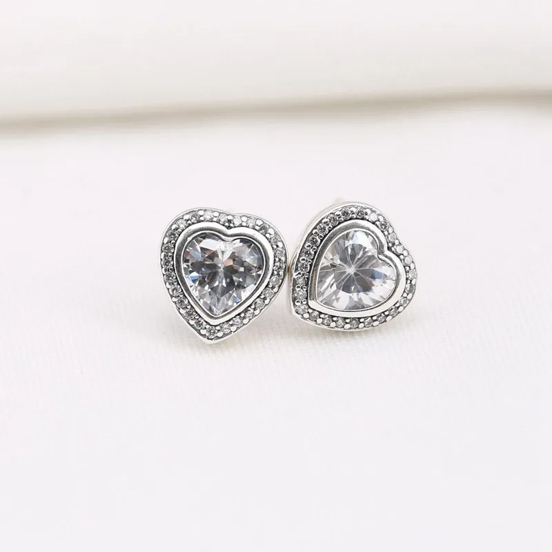Sparkling Heart Stud Earrings with Original Box for Pandora 925 Sterling Silver Rose Gold Wedding designer Jewelry For Women Girls Earring Set