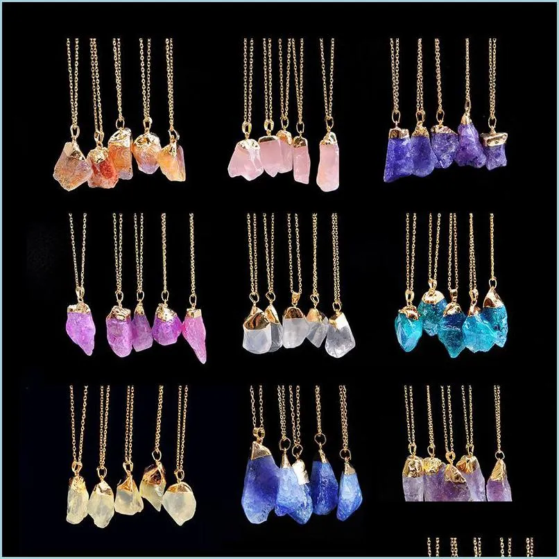 Pendant Necklaces Colorf Natural Stone Crystal Necklace Women Pendant Necklaces White Pink Quartz Healing Chakra Men Jewelry Gift 191 Dhx6B