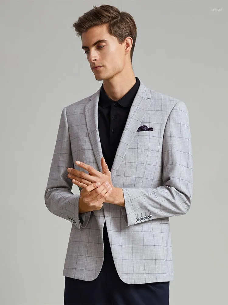 Men's Suits Single Button Grey Plaid Men Blazer Slim Fit 2023 Spring Autumn Casual Wedding Groom Wear Businessman Daily Clothing 6XL