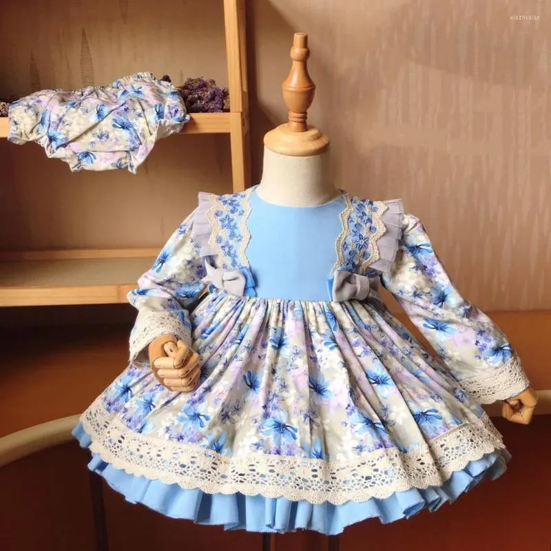 Fille robes automne hiver espagnol bébé robe de bal robe dentelle couture à manches longues mignon enfants fête d'anniversaire princesse