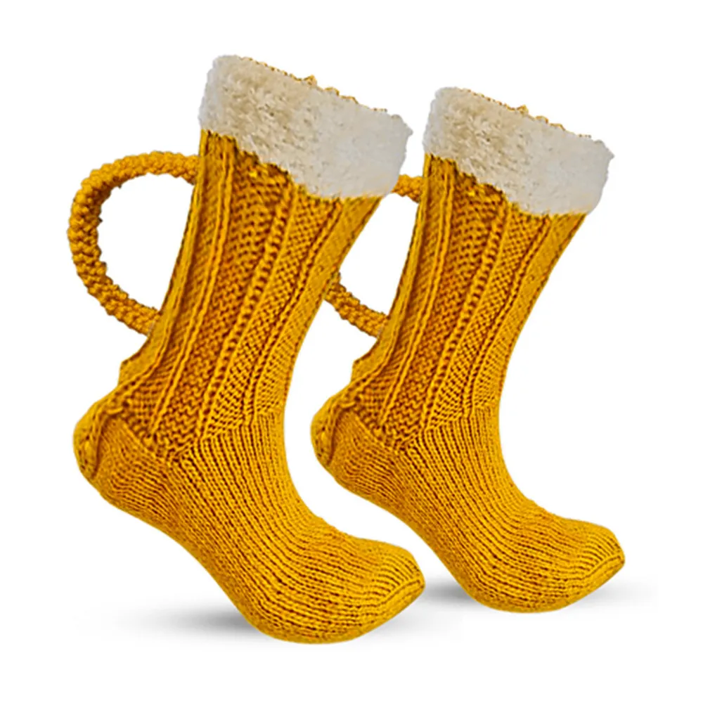 Meias 3D Caneca de cerveja Socks Mulheres Man RONVENTA FONITO NOVO NATO DE INVERNO MAIS AMAREIRO AMARELO AMARELO SOCKS