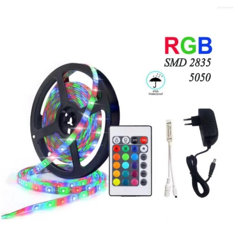 Strips 12V 2835 DC LED Strip RGB Light For Room 5M 10M 60LED/MNeon Remote Controller 24 Key Mini Power Adapter 12 V Waterproof