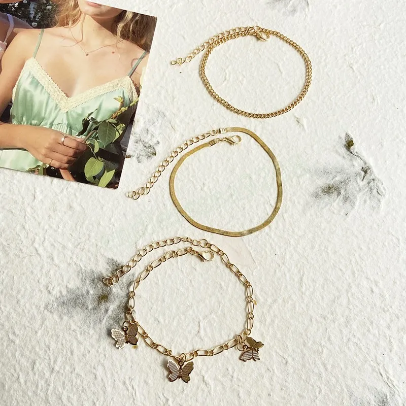 Bohemia Snake Chain Anklet для женщин Trend Fashion Gold Color Butterfly Anklets Foot Bracelet Beach Dewelry