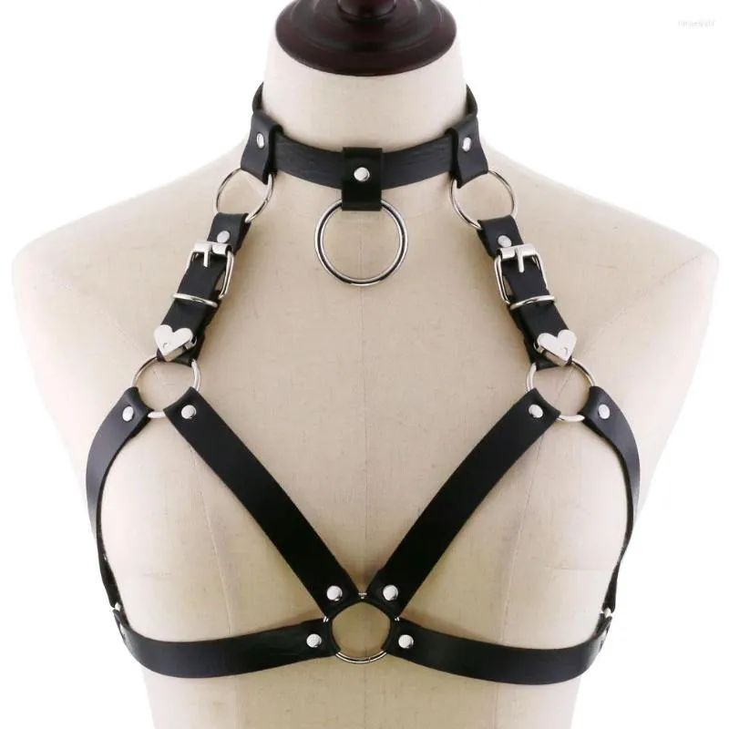 Gürtel Frauen Sexy Punk Brust Harness Einstellbare Caged Metall Körper Kette PU Leder Halsband Aussage Halskette Party Clubwear