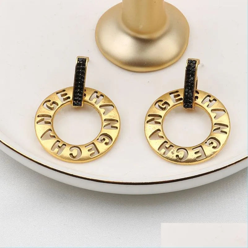Stud Letter Circle Earrings Hollow Out Asian Gold Fashion Ear Ornament Drop Delivery 2022 Jewelry Earring Dhgvy