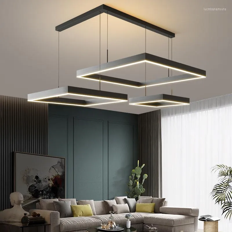 Kroonluchters Moderne plafond kroonluchter woonkamer beknopte hangende lamp dineren vierkante Noordse lampen ledlichten