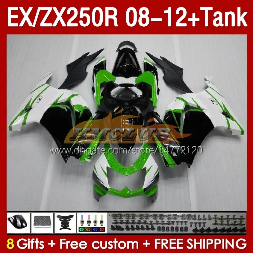 OEM Fairings Tank voor Kawasaki Ninja ZX250R Ex ZX 250R ZX250 EX250 R 08-12 163NO.4 EX250R 08 09 10 11 12 ZX-250R 2008 2009 2010 2011 2012 Injectie Fairing Green Blk Glossy