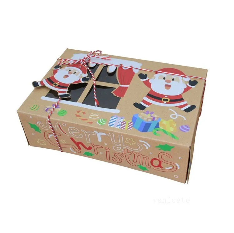 Christmas biscuit boxes PVC Window opening Candy Biscuit Box Creative Kraft Paper Cake Bread Muffin Christmas Gift BoxLT099