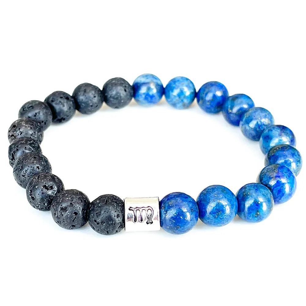 Strand MG1682 Nowy projekt Bransoletka Zodiaku Virgo 8 mm Rock Lava Stone Lapis Lazuli Energy Brank