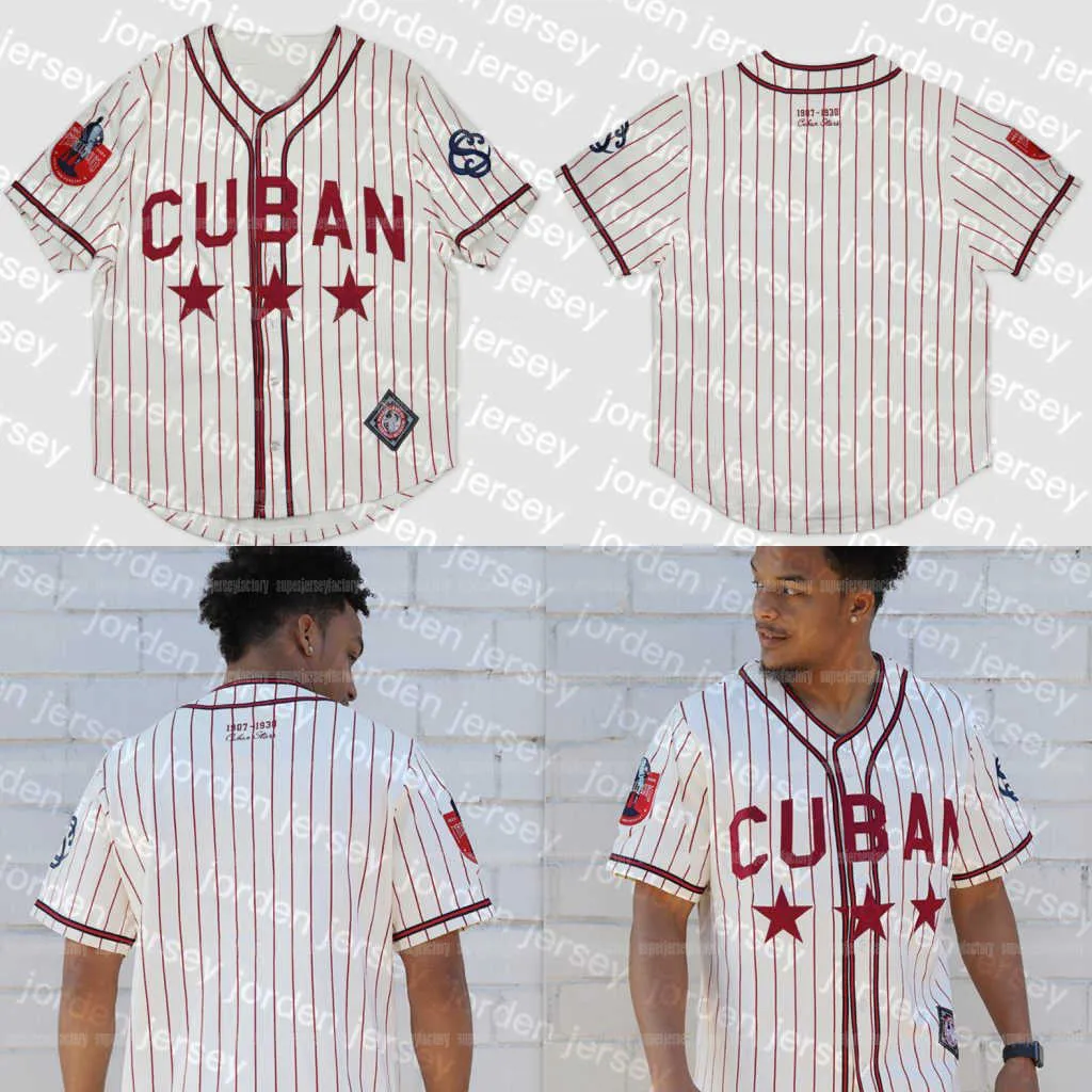 Camisas de beisebol novas roupas de beisebol universitário Big Boy Cuban Stars Centennial Heritage Baseball Jersey branco vermelho listras verticais 100% costurado Nome costurado Numb