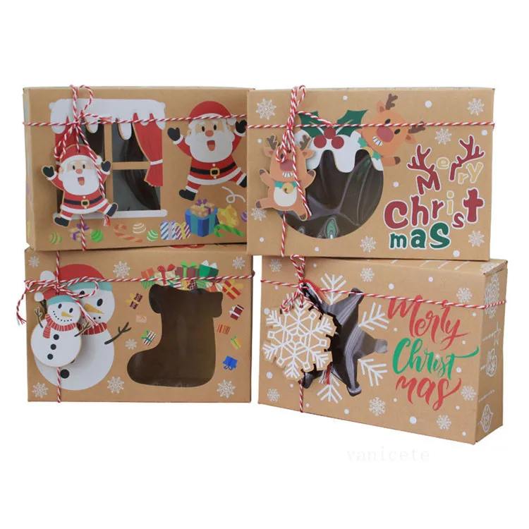 Kerstboekjesboxen PVC Window Opening Candy Biscuit Box Creative Kraft Paper Cake Bread Muffin Christmas Gift Boxlt099