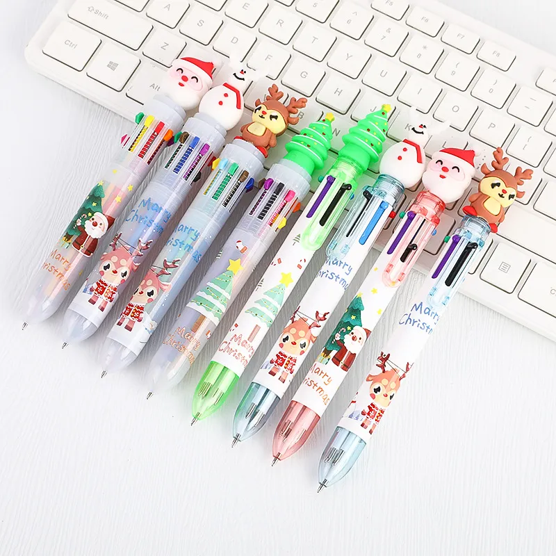 Christmas Cartoon 10 color ballpoint pen Santa Claus elk snowman and Christmas tree can be selected