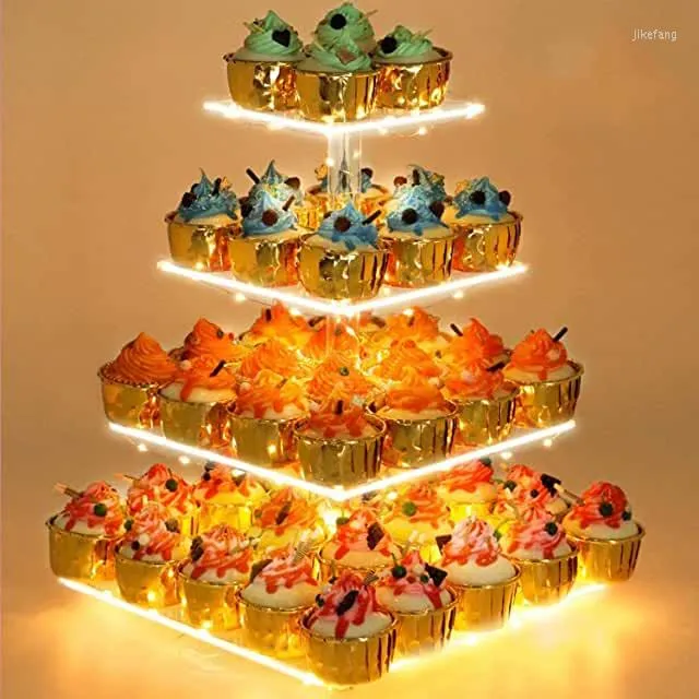 Bakeware Tools 5 Tier Acrylic Display For Pastry LED Light StringAcrylic Cupcake Tower Weddings Birthday Stand