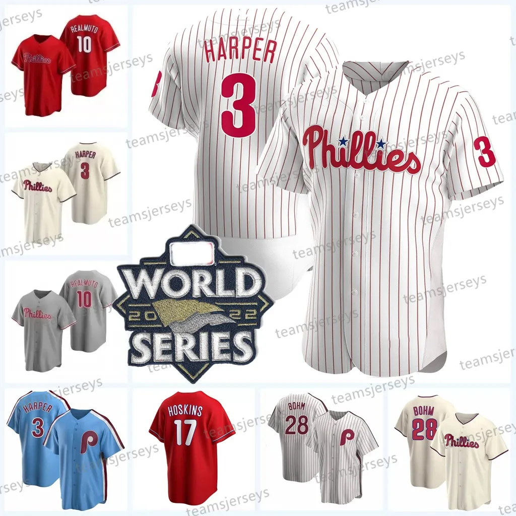 Maillot Harper Rhys Hoskins 2022 World Series Nick Castellanos Bryce Kyle Schwarber Aaron Nola J.T. Realmuto Matt Vierling Alec Bohm Wheeler