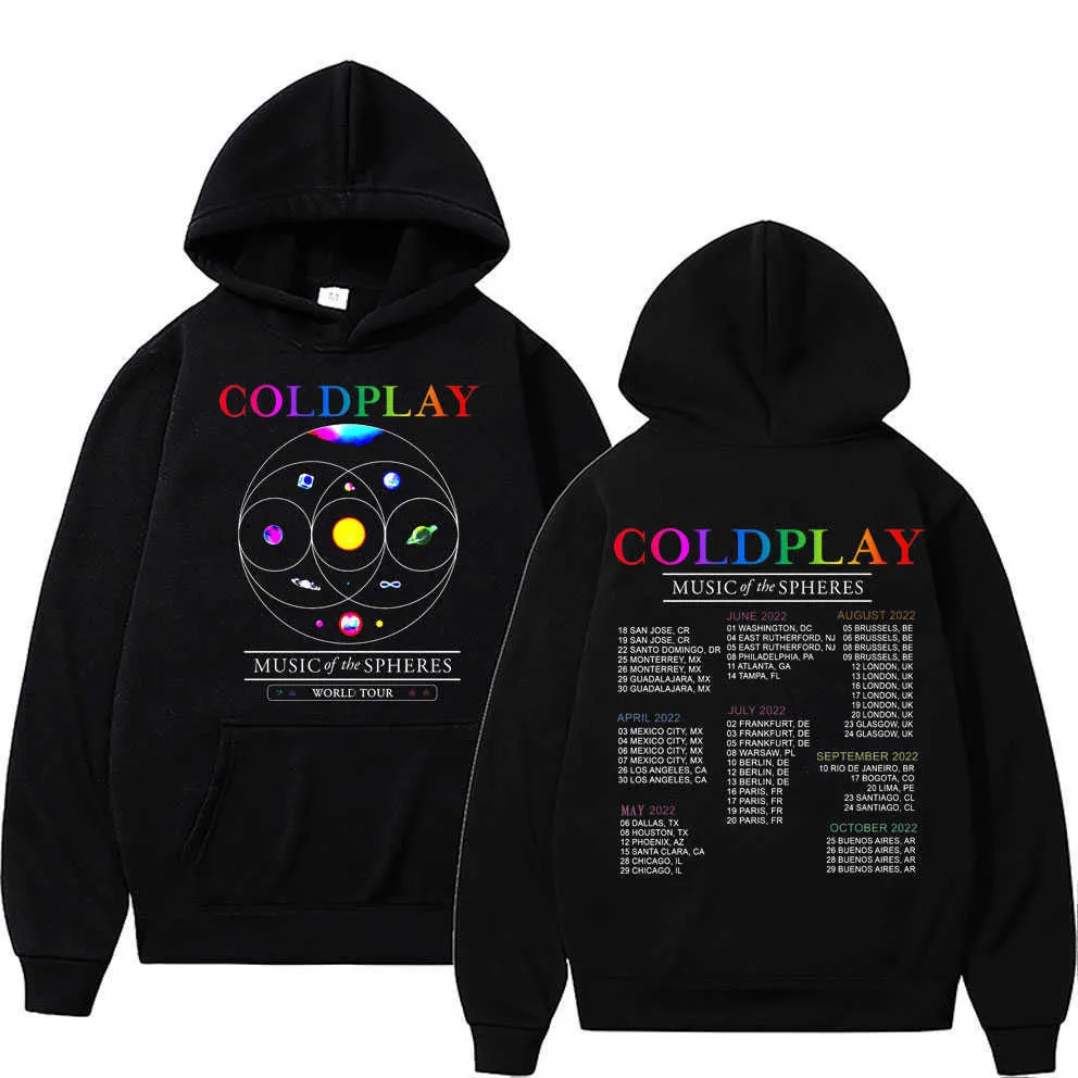 Hoodies Sweatshirts Coldplay Music sfärer Tour Hoodie Rock Band Hip Hop Men Women Overdimensionerade Cotton Tops Man Fashion Loose Streetwear