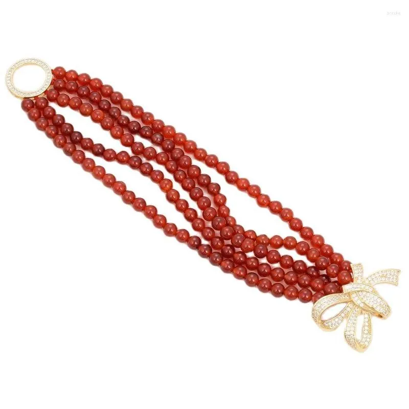 Strand JK 8&#39;&#39; 5 Strands Round Red Agate Carnelian CZ Clasp Bracelet