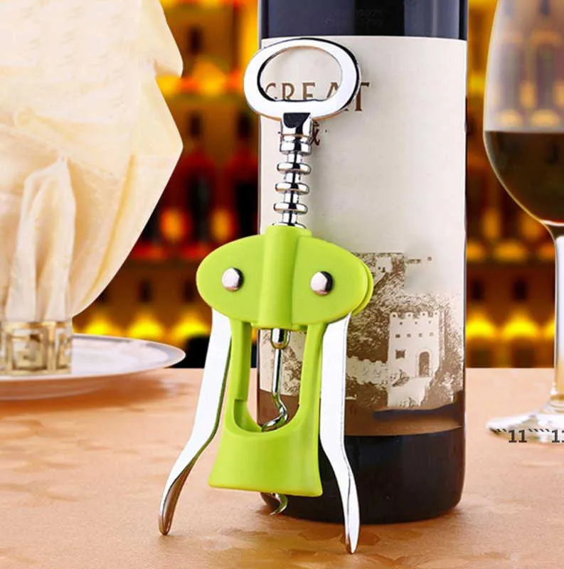 فتحات زجاجات النبيذ الحمراء 2 في 1 بيرة فتحة زجاجة الافتتاح البلاستيكية النبيذ الفولاذ المقاوم للصدأ النبيذ corkscrew بار أساسية المطبخ إكسسوارات المطبخ 250pcs DAP500