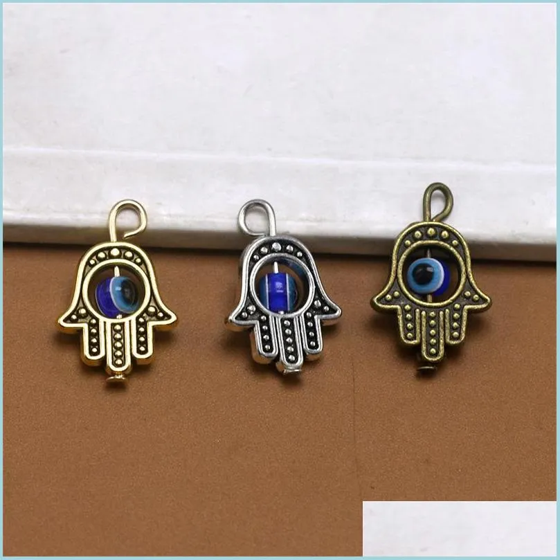Charms 90Pcs Hamsa Hand Blue Eye Bead Kabh Good Luck Charm Pendant Jewelry Diy Fit Bracelets Necklace Earrings 18.2X12.8Mm 3Color A-3 Dho4L
