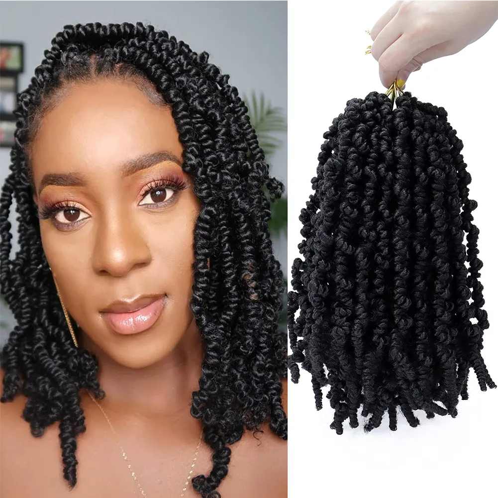 10 inch Short Curly Pre-twisted Spring Braids Crochet Hair Extensions Curly Passion Twisted Braiding Fiber Fluffy Hair Bulk LS28