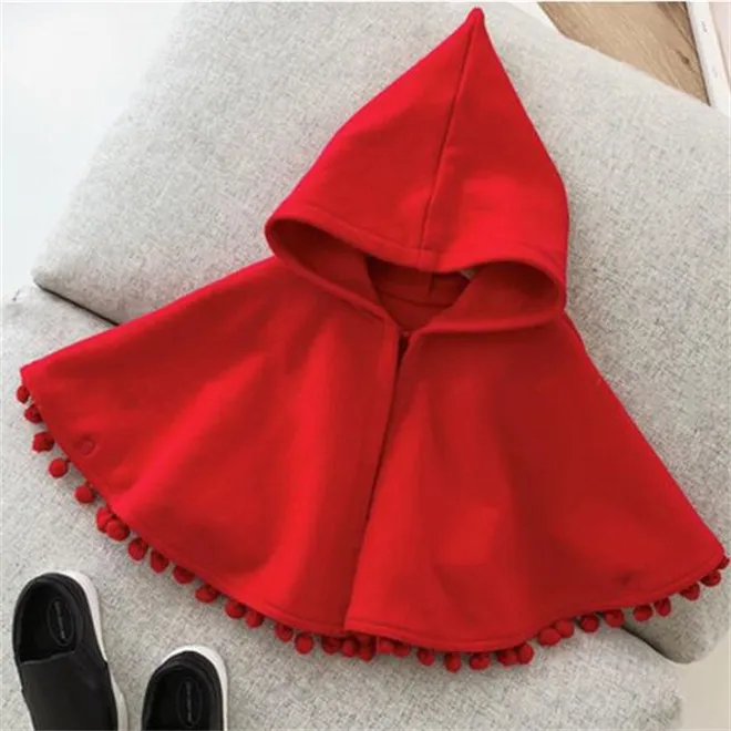 Kids Baby Girl Cloak Poncho Outwear Red Spring Autumn Hooded Cape Jumpers mantle Cotton Toddler Infant Cardigan Poncho Children Clothes