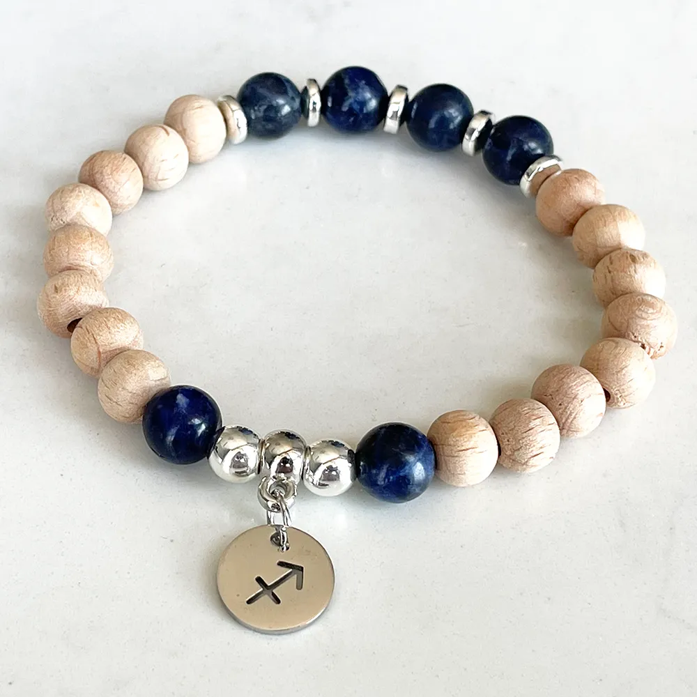 Strand MG1733 Ny design Skytten Zodiac Armband f￶r kvinnor 8 mm Woodbaeds Sodalite Chakra handled mala handgjorda ￤delstensmycken