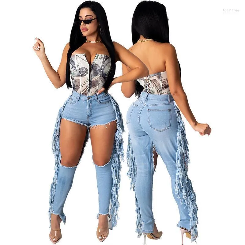 Jeans femininos da primavera feminina Autumn Mulheres Azul Cantura Média Senhora Sexy Casual Ultra Exigno Ripped Moda Denim Troushers Lápis magro