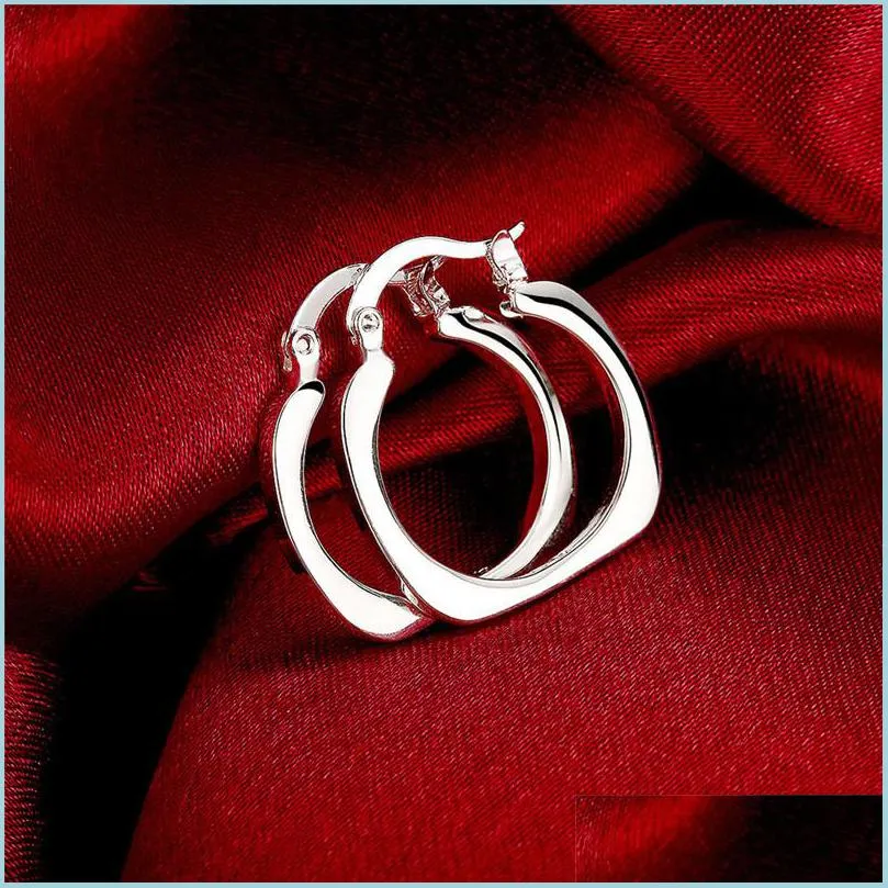 Hoop Huggie 925 Sterling Sier Square Round 20 mm Pendientes de aro para mujer Fiesta de compromiso de boda Joyería de moda 1253 T2 Drop Dhnpc