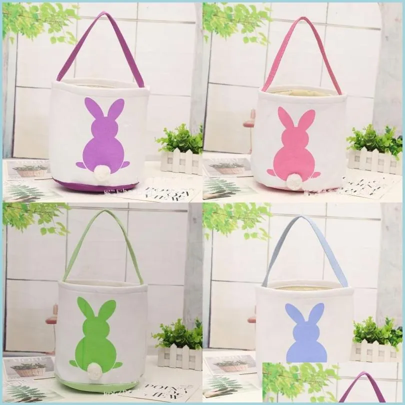 Opbergzakken Easter Rabbit Baskonny Tassen Gedrukte canvas Tote Tas Ei snoepjes Manden 4 kleuren 269 G2 Drop levering 2022 Home Gard Dh7iH